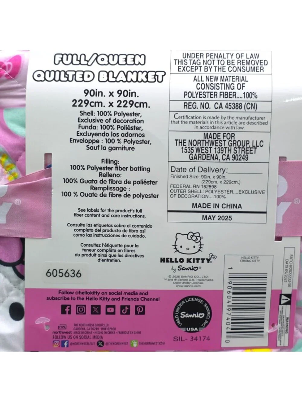 Hello Kitty Full/Queen Quilted Blanket Quilt 90